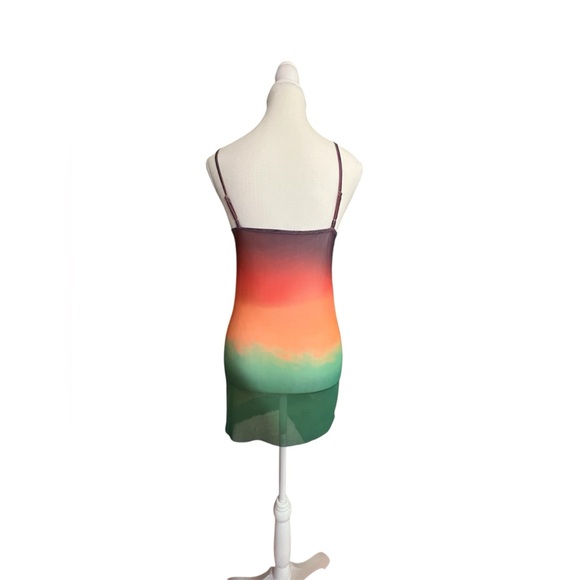 Pistola 2 piece Fine Mesh Rainbow Mini Dress Sz Small Festival Coachella Stretch - Picture 5 of 9